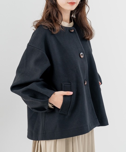 セール】【refinedworks】上品で大人可愛い ノーカラー ショートコート