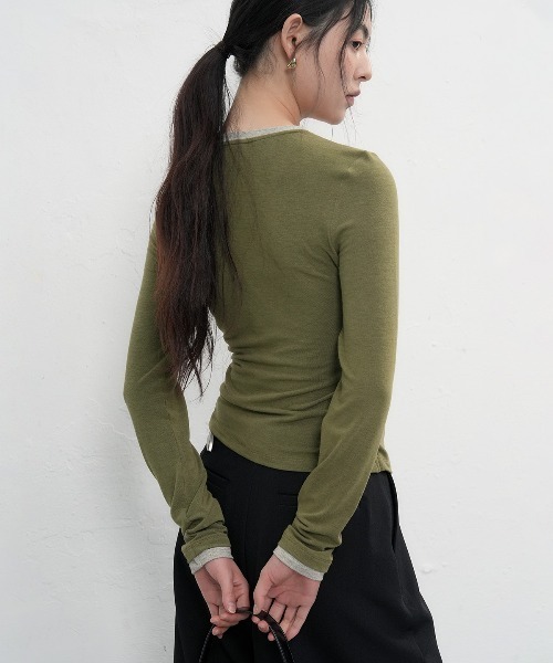 GENERAL IDEA（ジェネラルアイデア）の「layered twist t-shirts  レイヤードツイスト長袖Tシャツ（Tシャツ/カットソー・レディース・カーキ/ブラック/ブラウン・L/M/S）」の19枚目の写真