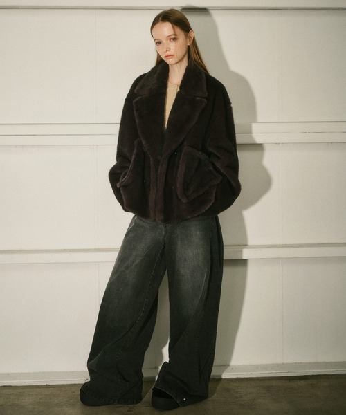 LE CIEL BLEU(ルシェルブルー)の「フェイクミンクピーコート / Faux Mink Peacoat(その他アウター・レディース・ブラウン/グレー・36)」の2枚目の写真