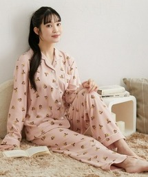 セール】【marie claire bis】裏起毛雪柄シャツパジャマセット【温活