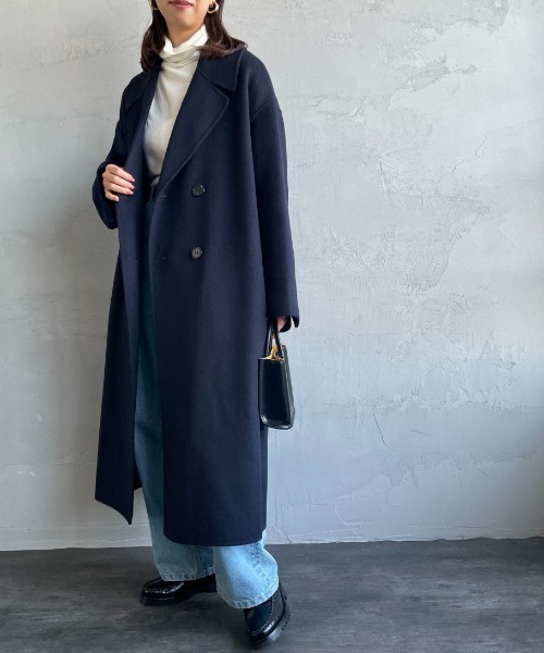 LE GLAZIK（ルグラジック）の「[LE GLAZIK/ル グラジック] ラムウールWフェイス ビッグカラーリバーコート（チェスターコート・レディース・ブラック系その他/ネイビー・36）」の20枚目の写真