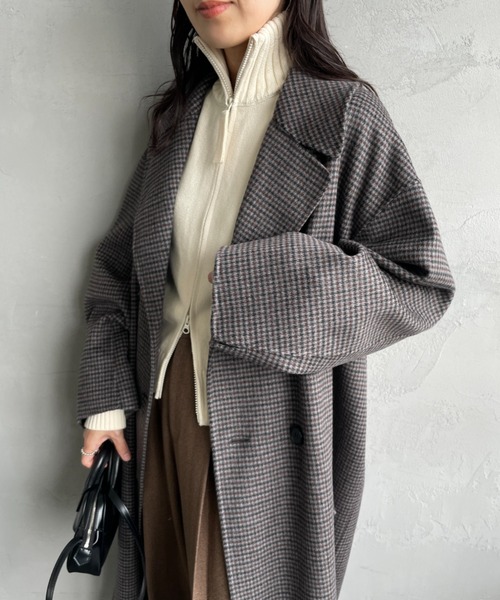 LE GLAZIK（ルグラジック）の「[LE GLAZIK/ル グラジック] ラムウールWフェイス ビッグカラーリバーコート（チェスターコート・レディース・ブラック系その他/ネイビー・36）」の6枚目の写真