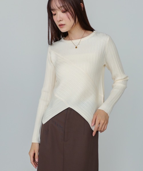 Bab（バブ）の「クロッシングニットトップス（ニット/セーター・レディース・ライトグレー/ブラウン/レッド/アイボリー・FREE）」の5枚目の写真