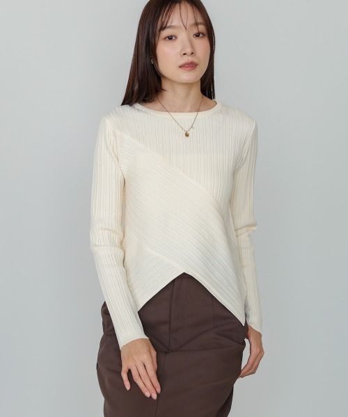 Bab（バブ）の「クロッシングニットトップス（ニット/セーター・レディース・ライトグレー/ブラウン/レッド/アイボリー・FREE）」の7枚目の写真