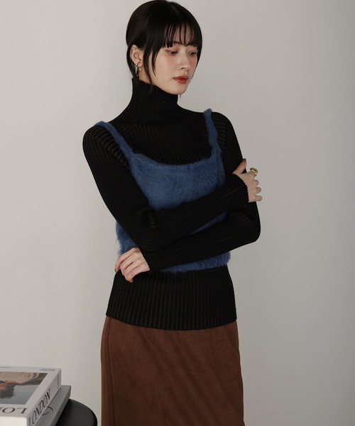 shetila(シェティラ)の「【2点コーデSET】モヘアタッチニットビスチェ×シームレス リブタートルニット(ニット/セーター・レディース・レッド/チャコール/ベージュ/クリーム/ブルー・M)」の6枚目の写真
