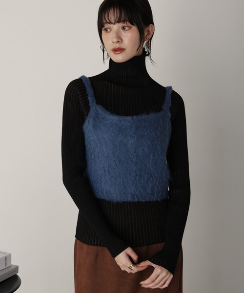 【未使用・紙タグつき】チェスティ フリルニット ネイビー Jines（ジネス） ニット セーター フォックスカシミヤ Vネックプル