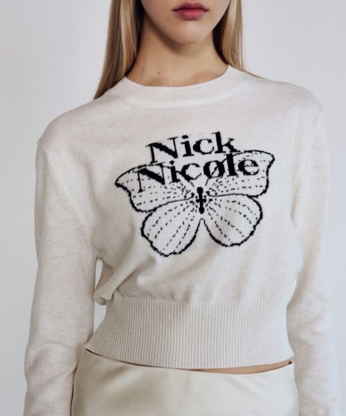 NICK&NICOLE（ニックアンドニコール）の「CASHMERE BUTTERFLY SIGNATURE CROP KNIT_IVORY BLACK（ニット/セーター・レディース・その他・FREE）」の2枚目の写真