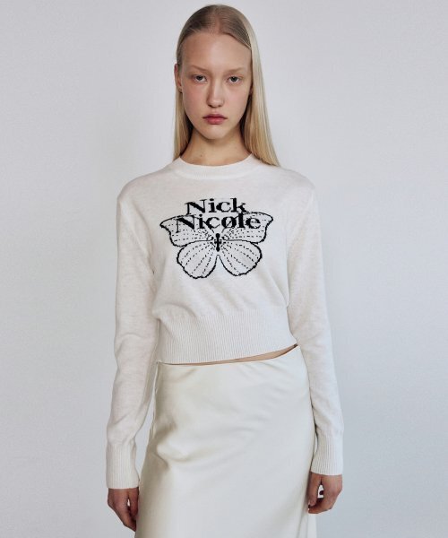 NICK&NICOLE（ニックアンドニコール）の「CASHMERE BUTTERFLY SIGNATURE CROP KNIT_IVORY BLACK（ニット/セーター・レディース・その他・FREE）」の3枚目の写真