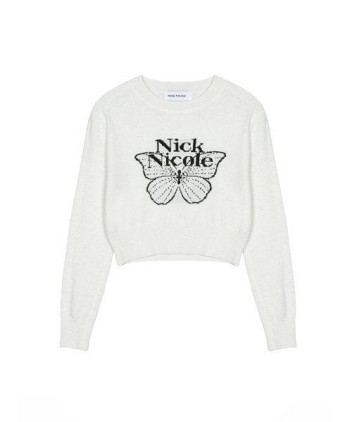 NICK&NICOLE（ニックアンドニコール）の「CASHMERE BUTTERFLY SIGNATURE CROP KNIT_IVORY BLACK（ニット/セーター・レディース・その他・FREE）」の5枚目の写真