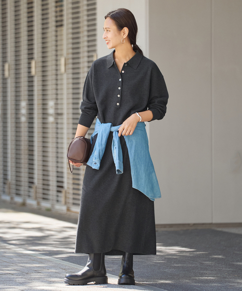 FRAMeWORK（フレームワーク）の「ポロシャツニットワンピース（ワンピース・レディース・ブラウン/チャコールグレー・FREE）」の7枚目の写真