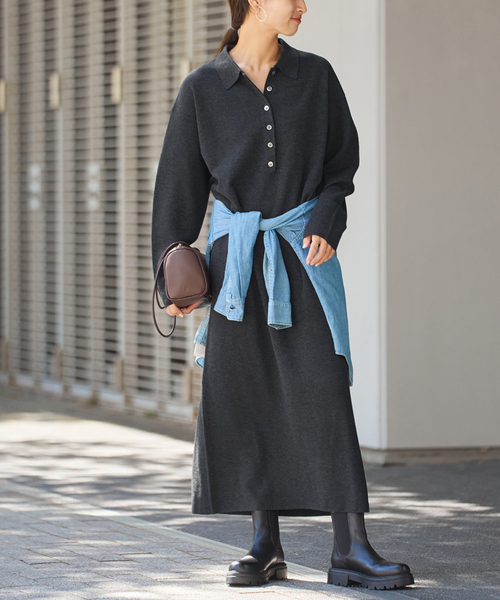 FRAMeWORK（フレームワーク）の「ポロシャツニットワンピース（ワンピース・レディース・ブラウン/チャコールグレー・FREE）」の8枚目の写真