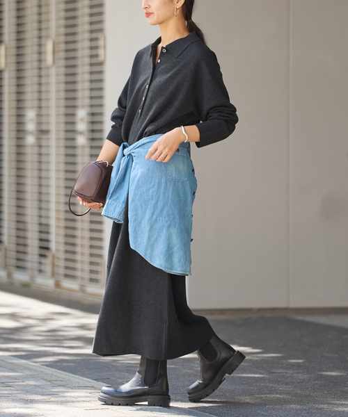 FRAMeWORK（フレームワーク）の「ポロシャツニットワンピース（ワンピース・レディース・ブラウン/チャコールグレー・FREE）」の9枚目の写真