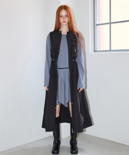 Multi-Pocket Long Dress Black