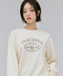 女性レタリング刺繍裏起毛スウェットTシャツ-アイボリー