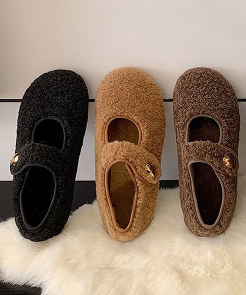 LOWO(ロワ)の「ボア メリージェーンシューズ フラットシューズ バレエシューズ パンプス 秋 冬(パンプス・レディース・ブラウン/キャメル/ブラック・36/37/38/39/40)」の5枚目の写真