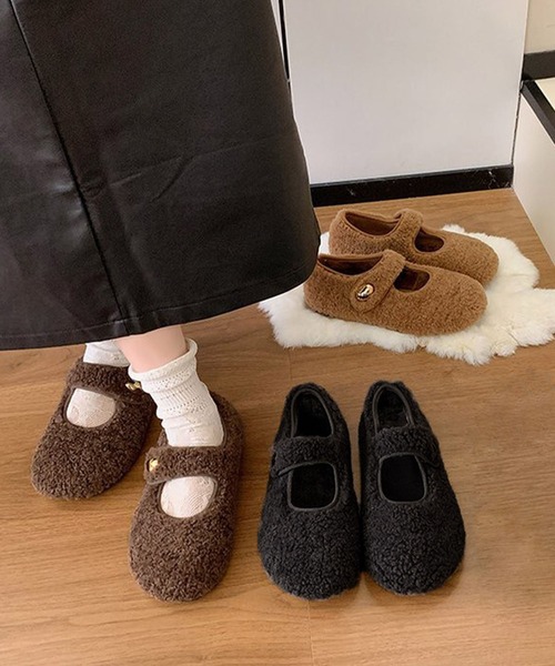 LOWO(ロワ)の「ボア メリージェーンシューズ フラットシューズ バレエシューズ パンプス 秋 冬(パンプス・レディース・ブラウン/キャメル/ブラック・36/37/38/39/40)」の6枚目の写真