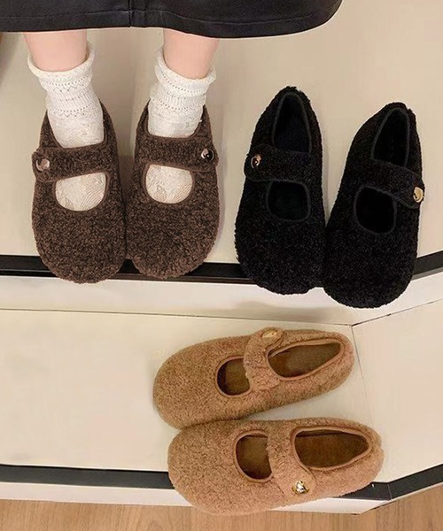 LOWO(ロワ)の「ボア メリージェーンシューズ フラットシューズ バレエシューズ パンプス 秋 冬(パンプス・レディース・ブラウン/キャメル/ブラック・36/37/38/39/40)」の7枚目の写真