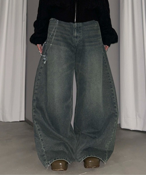 sedacle girl（セダクルガール）の「ラインストーン付き　ウォレットチェーンデニム（デニムパンツ・レディース・インディゴブルー/ブラック・SMALL/MEDIUM）」の2枚目の写真