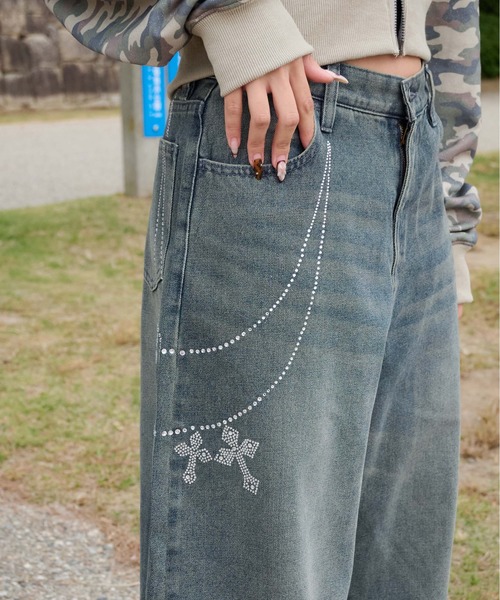 sedacle girl（セダクルガール）の「ラインストーン付き　ウォレットチェーンデニム（デニムパンツ・レディース・インディゴブルー/ブラック・SMALL/MEDIUM）」の15枚目の写真