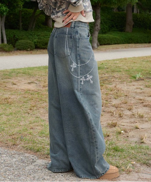 sedacle girl（セダクルガール）の「ラインストーン付き　ウォレットチェーンデニム（デニムパンツ・レディース・インディゴブルー/ブラック・SMALL/MEDIUM）」の14枚目の写真