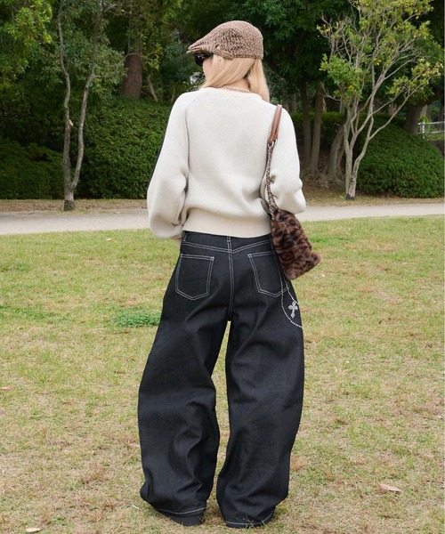 sedacle girl（セダクルガール）の「ラインストーン付き　ウォレットチェーンデニム（デニムパンツ・レディース・インディゴブルー/ブラック・SMALL/MEDIUM）」の7枚目の写真