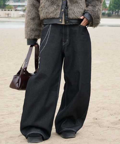 sedacle girl（セダクルガール）の「ラインストーン付き　ウォレットチェーンデニム（デニムパンツ・レディース・インディゴブルー/ブラック・SMALL/MEDIUM）」の8枚目の写真