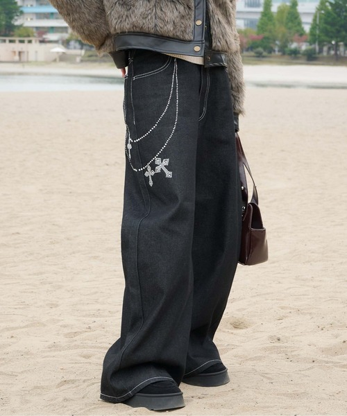 sedacle girl（セダクルガール）の「ラインストーン付き　ウォレットチェーンデニム（デニムパンツ・レディース・インディゴブルー/ブラック・SMALL/MEDIUM）」の9枚目の写真