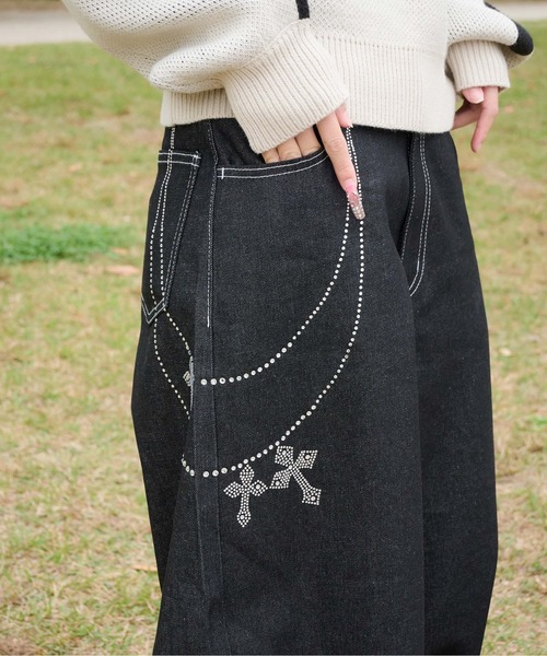sedacle girl（セダクルガール）の「ラインストーン付き　ウォレットチェーンデニム（デニムパンツ・レディース・インディゴブルー/ブラック・SMALL/MEDIUM）」の3枚目の写真