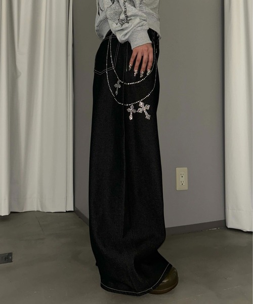 sedacle girl（セダクルガール）の「ラインストーン付き　ウォレットチェーンデニム（デニムパンツ・レディース・インディゴブルー/ブラック・SMALL/MEDIUM）」の18枚目の写真