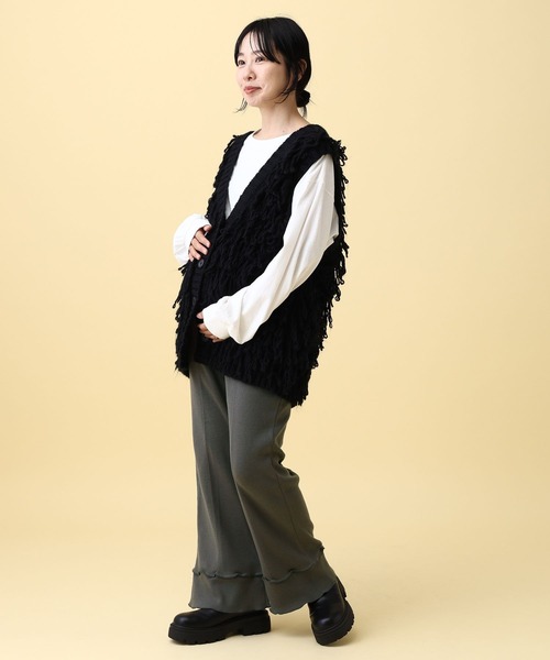 LEPSIM（レプシィム）の「【産前・産後対応】マタニティ／フリルニットフレアパンツ　601123（マタニティウェア/グッズ・レディース・チャコールグレー/ブラック/ブラウン・ONE SIZE）」の16枚目の写真