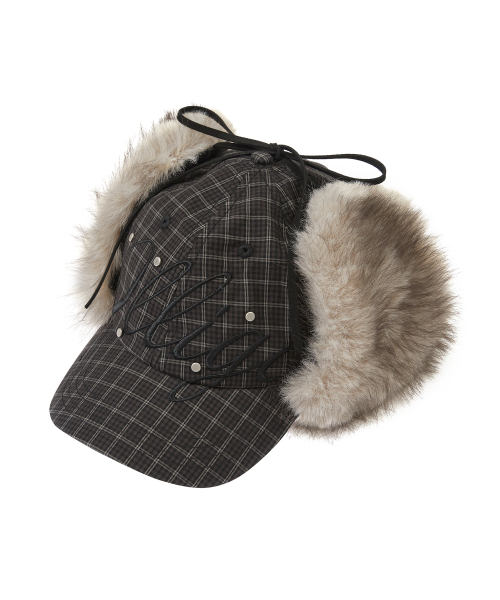 フラッフィーイヤーフラップキャップチェックグリーン（キャップ