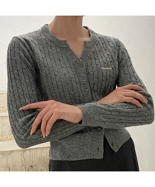 SLOWLOLLI(スローローリ)の「Wool Y-neck knit cardigan(カーディガン/ボレロ・レディース・グレー/ブラック/PINK/オートミール/モカ・FREE)」の3枚目の写真