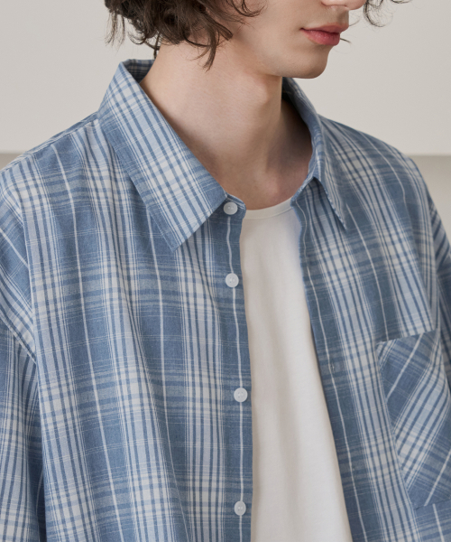 DRAW FIT（ドローフィット）の「スティーブンチェックハーフシャツ[スカイブルー]（シャツ/ブラウス・メンズ・その他・MEDIUM/LARGE/X-LARGE）」の2枚目の写真