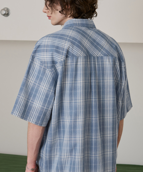 DRAW FIT（ドローフィット）の「スティーブンチェックハーフシャツ[スカイブルー]（シャツ/ブラウス・メンズ・その他・MEDIUM/LARGE/X-LARGE）」の3枚目の写真