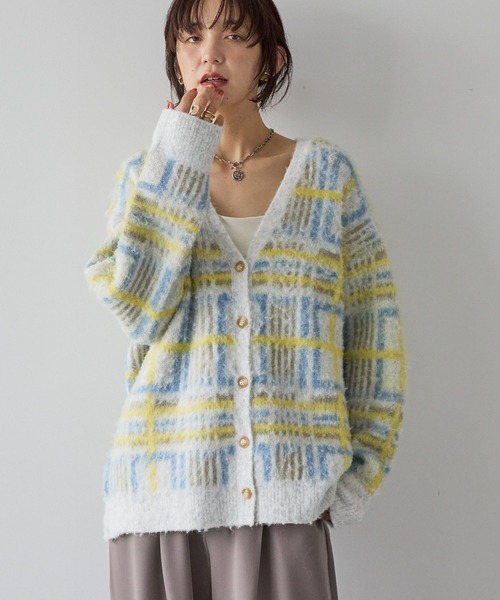 AMERICAN HOLIC(アメリカンホリック)の「アソート柄シャギーニットカーディガン(カーディガン/ボレロ・レディース・杢グレー/アイボリー/ベージュ・FREE)」の2枚目の写真