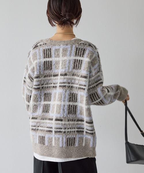 セール】アソート柄シャギーニットカーディガン（カーディガン/ボレロ