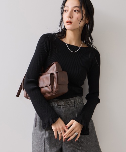 VIS（ビス）の「【美得】袖口レース編みニットプルオーバー（ニット/セーター・レディース・オフホワイト/ブラック/ライトグレー・FREE）」の3枚目の写真