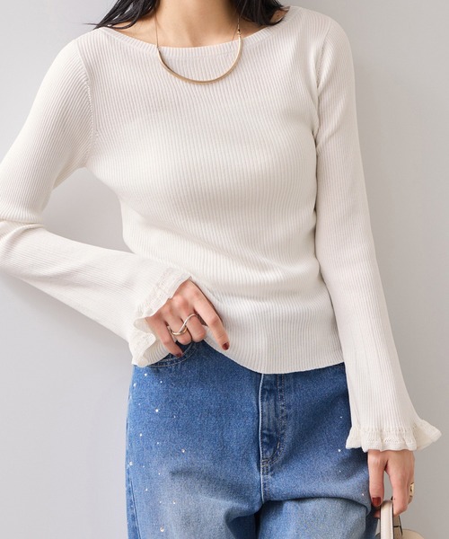 VIS（ビス）の「【美得】袖口レース編みニットプルオーバー（ニット/セーター・レディース・オフホワイト/ブラック/ライトグレー・FREE）」の6枚目の写真