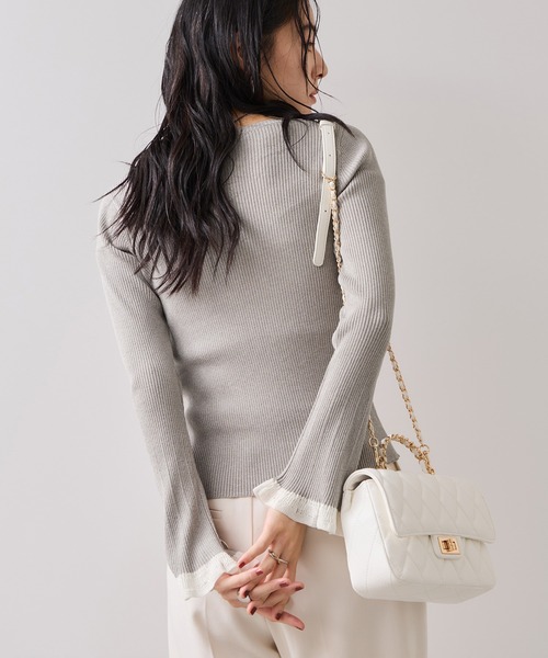 VIS（ビス）の「【美得】袖口レース編みニットプルオーバー（ニット/セーター・レディース・オフホワイト/ブラック/ライトグレー・FREE）」の21枚目の写真