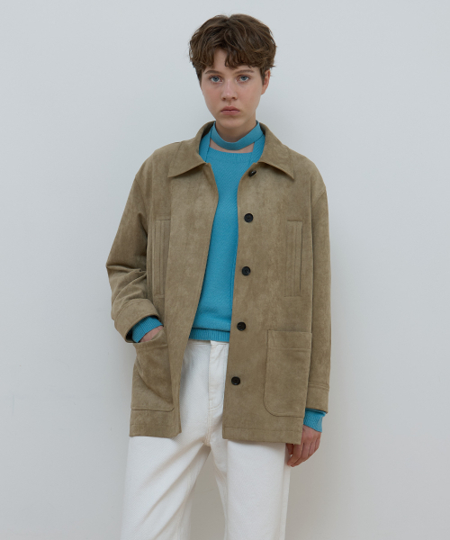Majournee（マジョネ）の「SUEDE SINGLE HALF JACKET_BEIGE（その他アウター・レディース・ベージュ・ONE SIZE）」の2枚目の写真