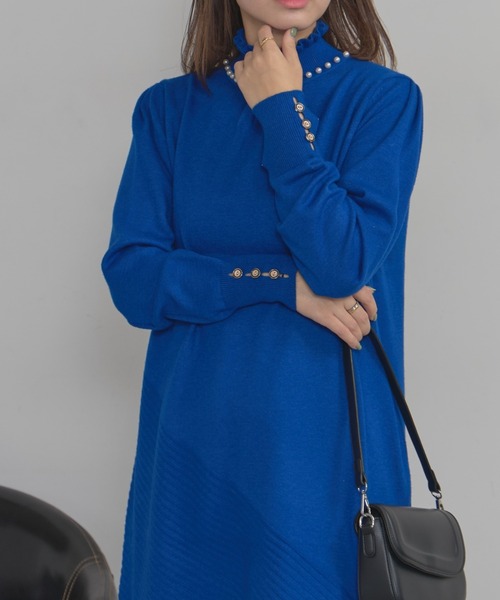 パール付きワンピース（Tシャツ/カットソー）｜deux amour