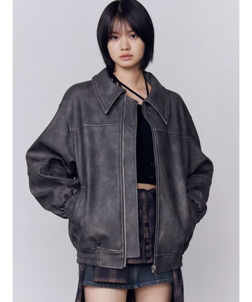 EMODA（エモダ）の「フェイクレザーオーバーブルゾン（ブルゾン・レディース・ブラック/アイボリー/グレー・FREE）」の3枚目の写真