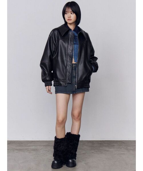 【新品】EMODA フェイクレザーオーバーブルゾン セール】フェイクレザーオーバーブルゾン（ブルゾン）｜EMODA（エモダ