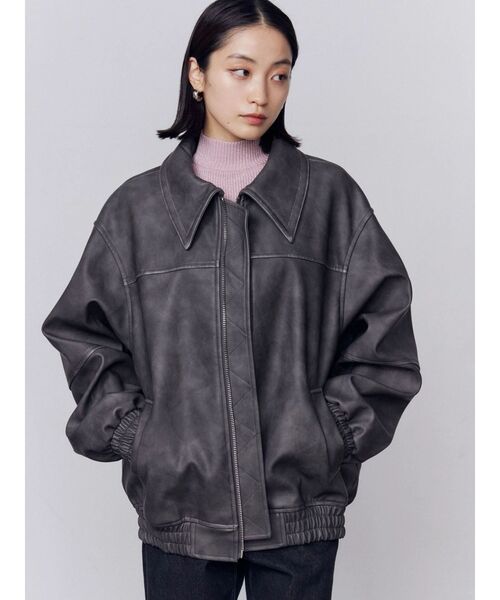 EMODA（エモダ）の「フェイクレザーオーバーブルゾン（ブルゾン・レディース・ブラック/アイボリー/グレー・FREE）」の13枚目の写真