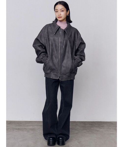EMODA（エモダ）の「フェイクレザーオーバーブルゾン（ブルゾン・レディース・ブラック/アイボリー/グレー・FREE）」の10枚目の写真