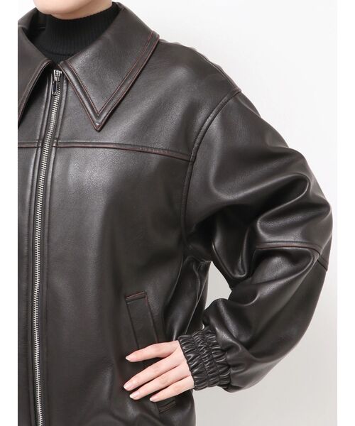【新品】EMODA フェイクレザーオーバーブルゾン セール】フェイクレザーオーバーブルゾン（ブルゾン）｜EMODA（エモダ