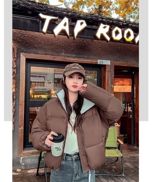 Ritzy（リッツィー）の「ショート丈　裏表配色　エコダウンジャケット（ダウンジャケット/コート・レディース・モカ/ブラック・M）」の8枚目の写真