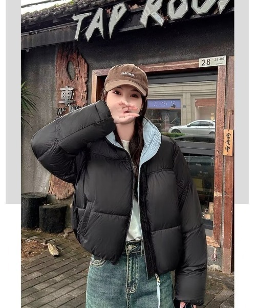 Ritzy（リッツィー）の「ショート丈　裏表配色　エコダウンジャケット（ダウンジャケット/コート・レディース・モカ/ブラック・M）」の12枚目の写真