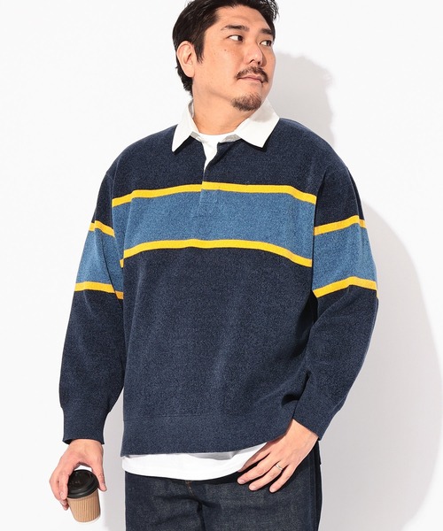 B&T CLUB（ビーティークラブ）の「ニット メンズ 大きいサイズ Wフェイス モール ラガーシャツ B＆T CLUB (ビーアンドティークラブ)（ニット/セーター・メンズ・ライトグリーン/ネイビー/アイボリー・3L/5L/4L）」の3枚目の写真