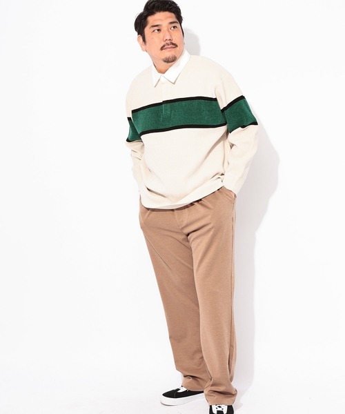 B&T CLUB（ビーティークラブ）の「ニット メンズ 大きいサイズ Wフェイス モール ラガーシャツ B＆T CLUB (ビーアンドティークラブ)（ニット/セーター・メンズ・ライトグリーン/ネイビー/アイボリー・3L/5L/4L）」の5枚目の写真